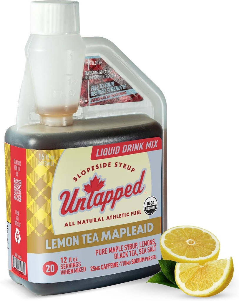 Untappedのレモン ティーのMapleaid - 20は16のflのozのバルク ボトルの有機メープルのシロップ、レモン ジュース及び黒い茶ランニングの燃料のenergizingのElectrolytes及びカフェインを自然に供給します純粋なVermontのメープルによって動力を与えられる