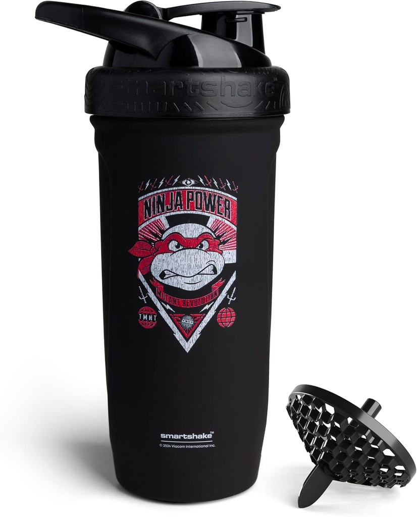 Smartshake TMNT Ninja パワーリフォース ステンレス プロテイン シェーカー ボトル 900 ml | 30 oz - Leakproof スクリューオン 蓋 - BPA 無料 - 男女兼用 - ブラック
