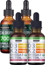 NUSAVA Strawberry Flavored D3 K2 Drops and Chlorophyll Liquid Drops Bundle - Potent Liquid Vitamins for Heart, Joint, Energy, & Immune Support - Non-GMO, Gluten-Free, 2pk Each