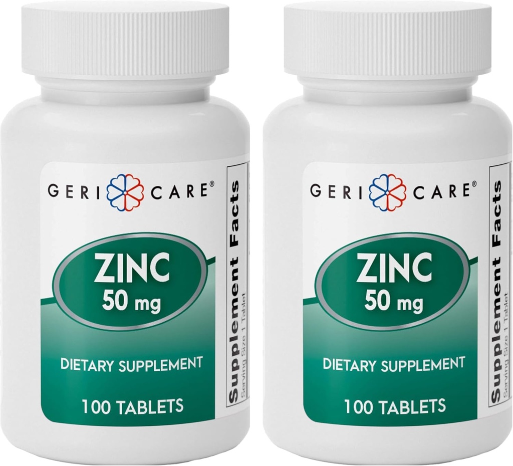 Zinc Sulfate Tablets 50mg by Geri-Care | Dietary Supplement | 100 Count Bottle, 2-Pack