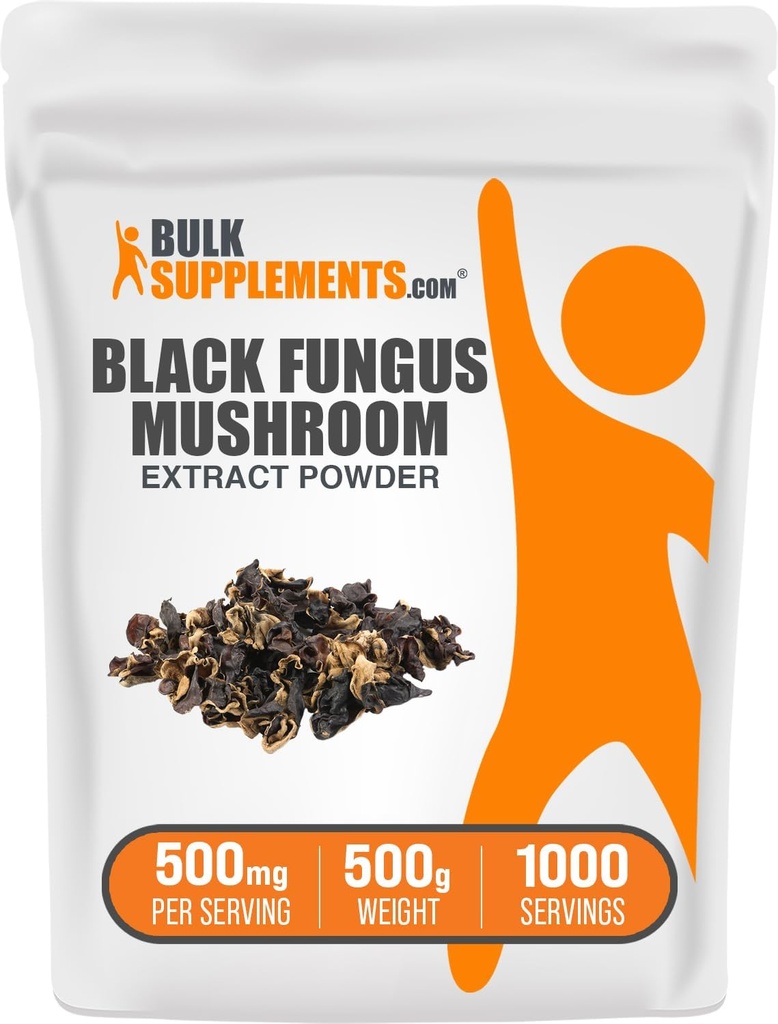BulkSupplements.comブラック真菌エキスパウダー - ウッドイヤーマッシュルームパウダー - ビーガン&グルテンフリー、500g / サービングあたり500mg、500g(1.1ポンド)(パッケージ1)