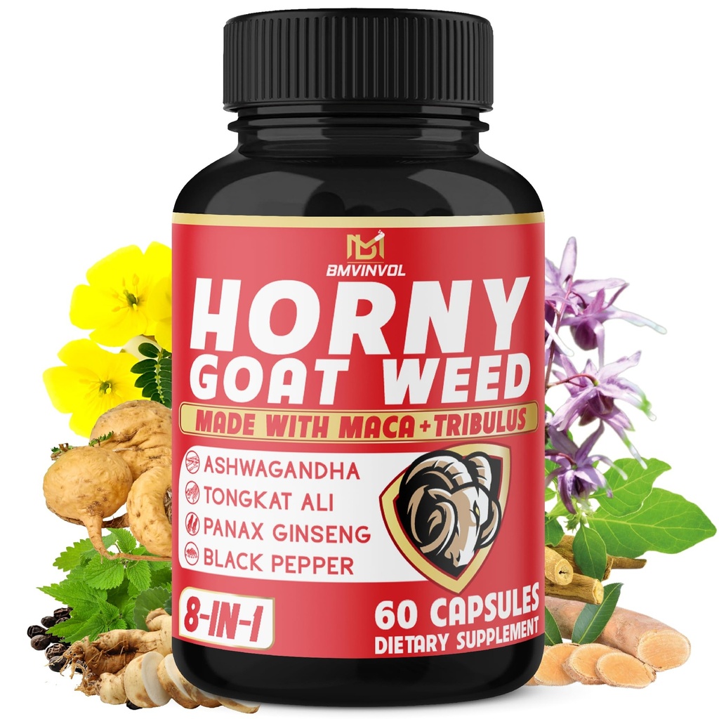 BMVINVOLの角形の雑草の餌はTribulus、Ginseng、Ashwagandha、Maca、Tongkatアリ、Nettle、黒いペッパー- 60の計算とカプセルを取り除きます