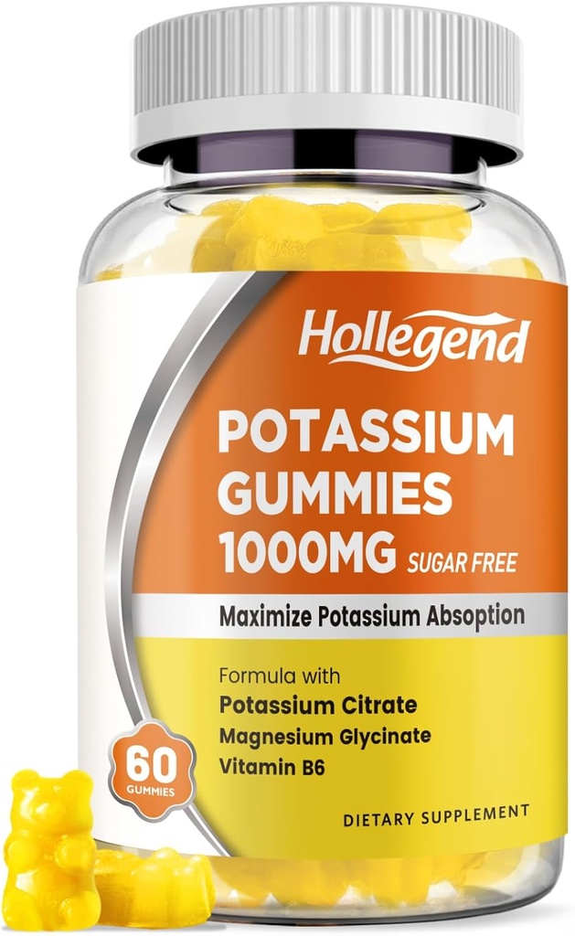 Potassium Gummies 1000mg, Maximize Potassium Absoption Blend with Vitamin B6 Magnesium, Potassium Citrate Supplement for Adults, Sugar Free, 60 Count