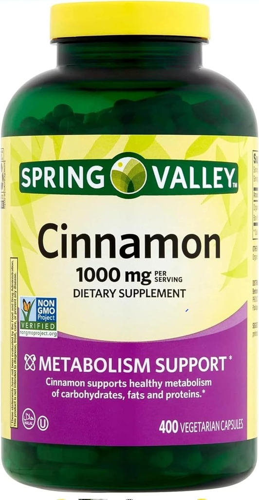 スプリングバレーシナモンサプリメント1000mg、400ベジタリアンカプセル、カシア、セイロンはありません。 一般的なウェルネスのためのハーブサプリメント。 ルアー