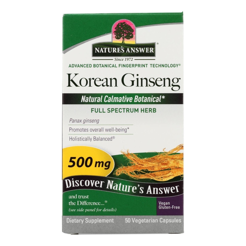 Nature's Answer Korea Ginseng | フォーカスとメモリをサポート | ヴィーガン, グルテンフリー, 非GMO & コーシャ認定 | 50カラット