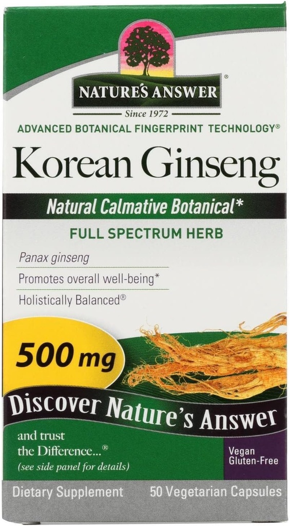 Nature's Answer Korea Ginseng | フォーカスとメモリをサポート | ヴィーガン, グルテンフリー, 非GMO & コーシャ認定 | 50カラット