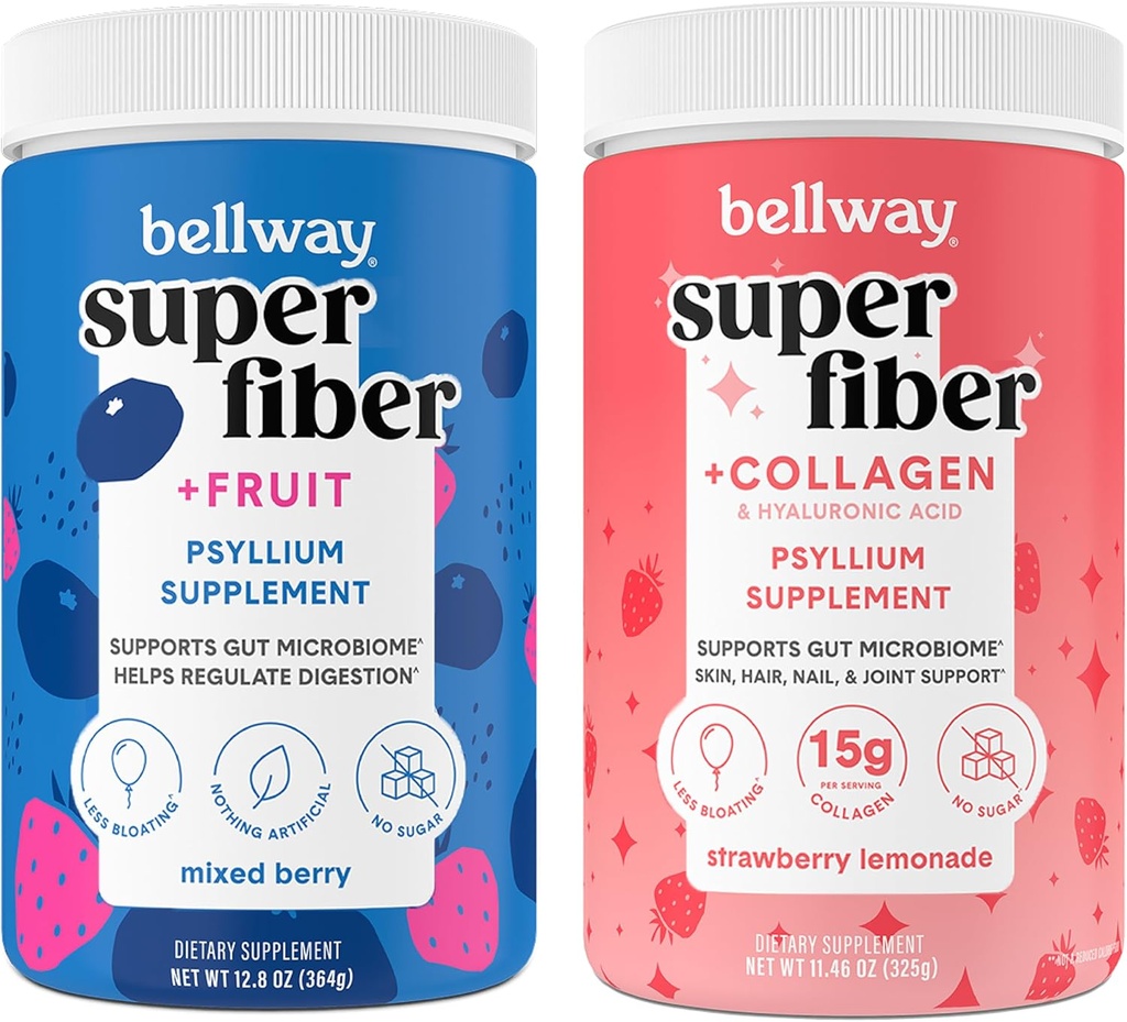 Bellway Super Fiber Powder + Fruit, Mixed Berry Super Fiber Powder + Collagen, Strawberry Lemonade