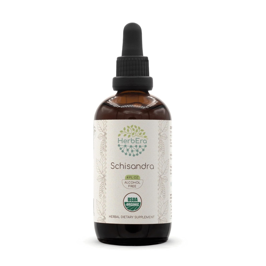 HerbEra Schisandra B120 USDA Organic Tincture | アルコールフリーエキス、高確率ハーブドロップ、液状サプリメント| 認定オーガニックシサンドラ(スキサンドラキネシス)ドライベリー(4oz)