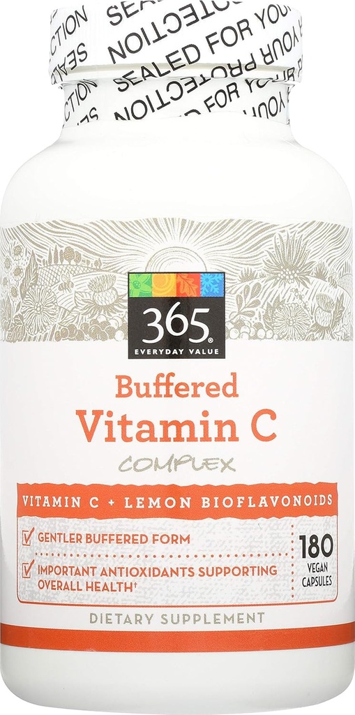 全食品市場、Bioflavonoids 500mg、180の計算が付いている緩衝されたビタミンCによる365