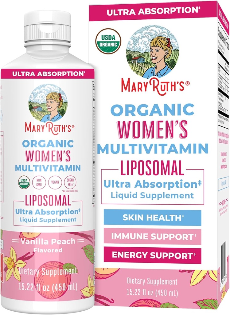 女性のためのMaryRuth Organic USDAオーガニックマルチビタミン、砂糖無料女性マルチビタミン、女性のための液体ビタミン、免疫サポートサプリメント、アッシュワガンダ、メチルフォレート、ビーガン、非GMO、15.22 Fl Oz