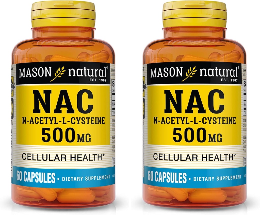 MASON NATURAL NAC N-アセチルL-Cysteine 500mg - セルラーヘルス、免疫系ブースター、一般ウェルネス、60カプセル(2パック)をサポート
