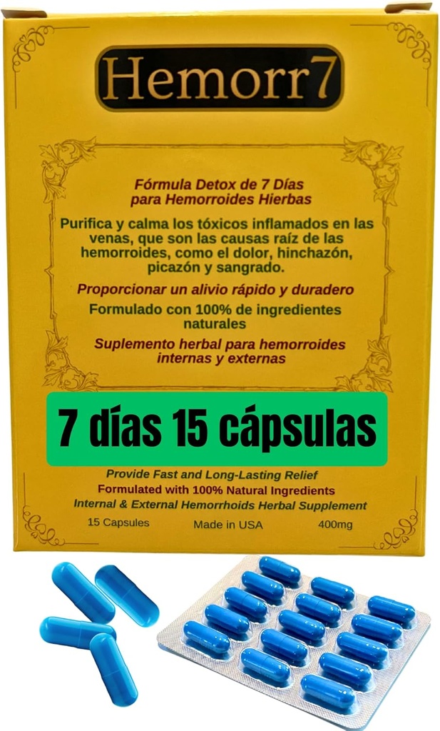 Hemorr7:7Days 15カプセルの草の痔のデトックスの方式、Fórmulaの草のパラのdesintoxicarのラスの痔のDuante 7のdías