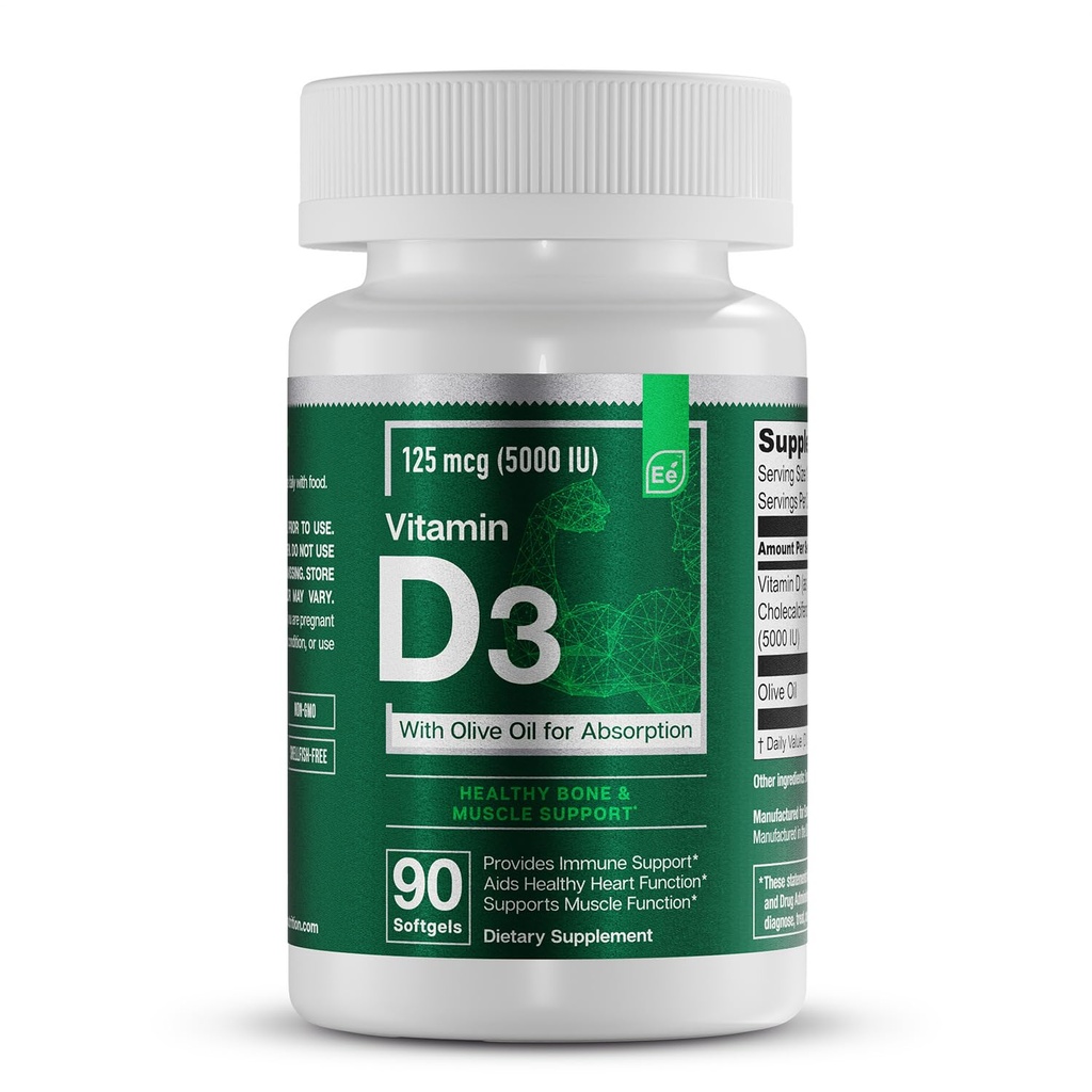 エッセンシャル要素D3ビタミン5000 IU Softgels、骨、筋肉、免疫サポートのためのオリーブオイル