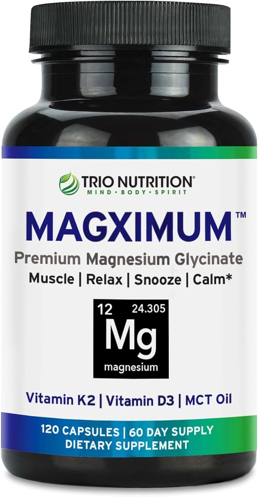 Trio Nutrition MagX Magnesium Glycinate, Vitamin D3, Vitamin K2 & MCT Oil | Chelated Magnesium Supplement | Calm, Relaxation & Recovery | Be Well Rested & Start Your Day with Magximum