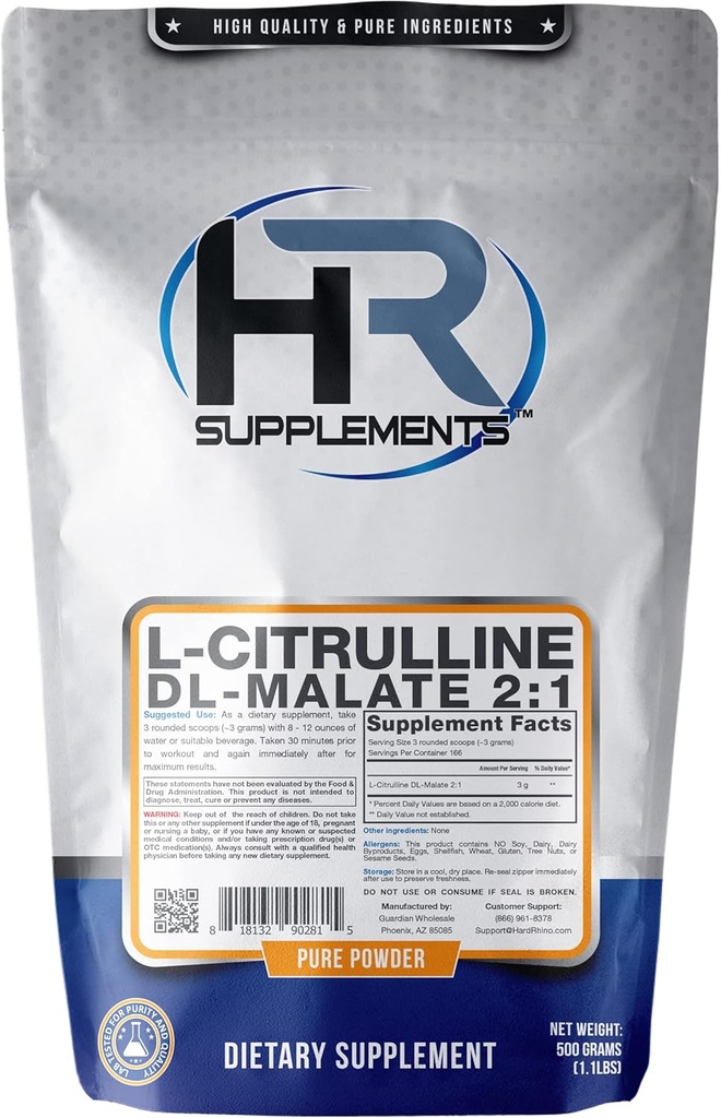 HRはL-Citrulline DL-Malate 2:1の粉、500のグラム(1.1のLbs)、非flavored、実験室テストされる、 Scoopは含んでいます