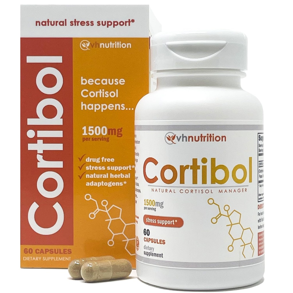 VH Nutrition CORTIBOL | コルチゾール マネージャー* サプリメント | 男性と女性のための最高の強さのアレンサルサポート* | ロディオラ、コルディプス、エレファント | 60カプセル