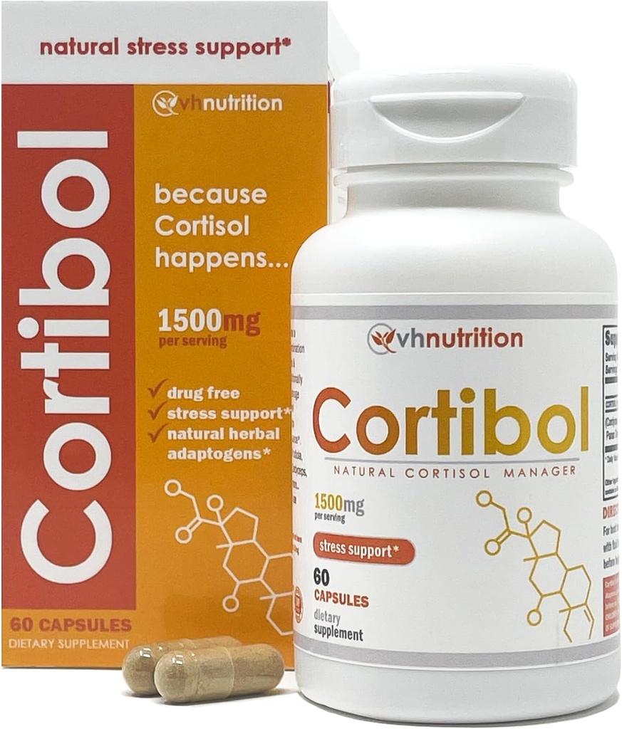 VH Nutrition CORTIBOL | コルチゾール マネージャー* サプリメント | 男性と女性のための最高の強さのアレンサルサポート* | ロディオラ、コルディプス、エレファント | 60カプセル