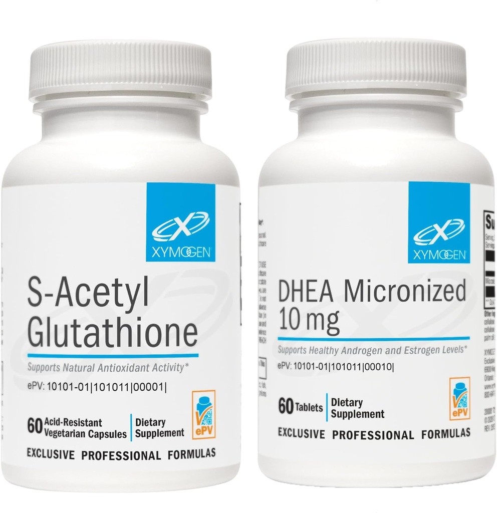XYMOGEN DHEA 10mg (60のタブレット) + Sのアセチルのグルタチオン(60のカプセル) 2-部分の束 - Micronized DHEA +健康な老化を支える優秀な吸収のアセテートのグルタチオンの補足