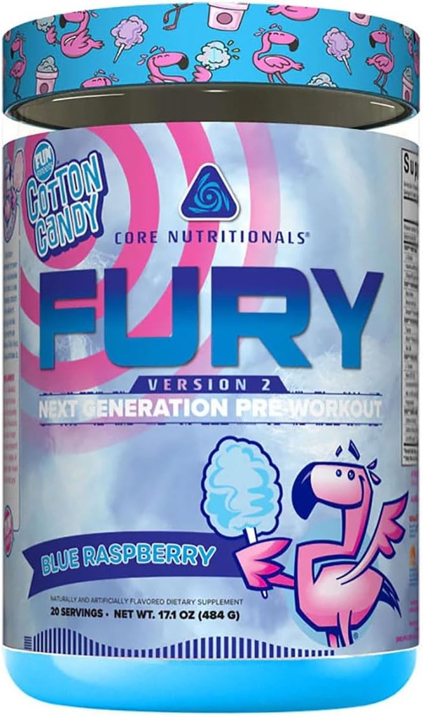 Core Nutritionals Fury V2: ジムW/Zum-XR®カフェイン、L-CItruline、アルファGPC(40 Scoops)(Fun SweetsTM Blue Raspberry)でのパフォーマンスを最大化するプレワークアウトパウダー