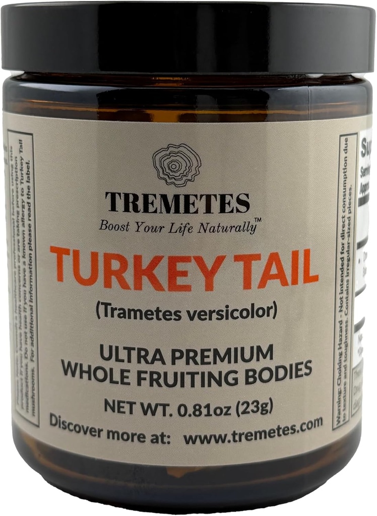 トルコの尾のきのこ(rametes versicolor)実体 - ラボVerified 41.2% Beta-Glucans - アダプテ原茶の全体部分 - 免疫、腸の健康をサポート - アンバーグラスジャー