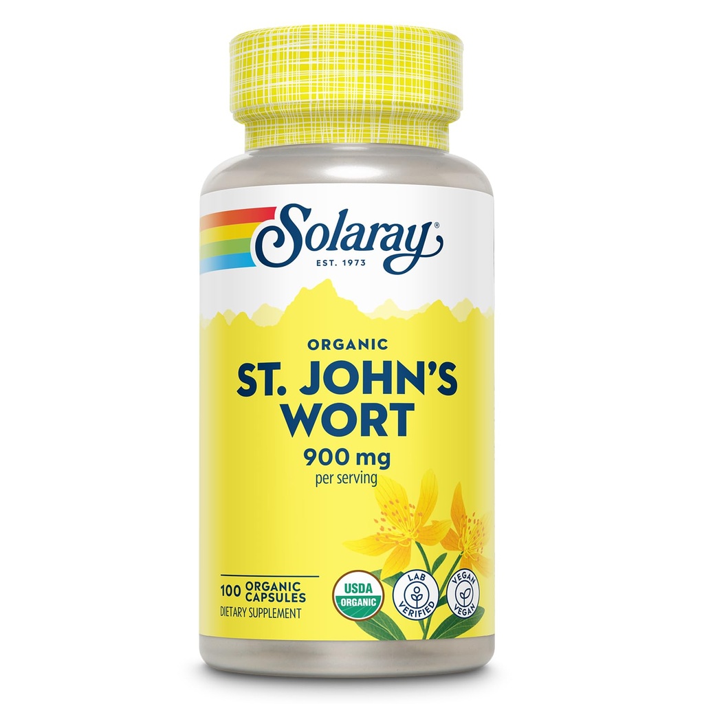 SOLARAY St. John's Wort Aerial 450mg   気分のためのハーブサポート, 脳の健康 & ヘルシーな睡眠 | 100% ビーガン, 非GMO | 100ct