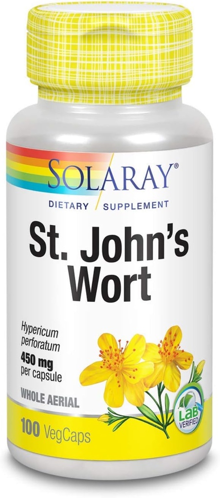 SOLARAY St. John's Wort Aerial 450mg   気分のためのハーブサポート, 脳の健康 & ヘルシーな睡眠 | 100% ビーガン, 非GMO | 100ct