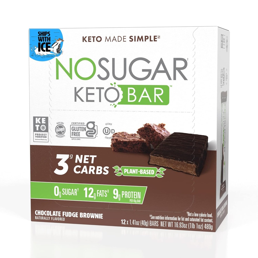 砂糖の Keto の棒軽食、Fudge Brownie、12 x 1.41oz 棒- Keto の友好的なマクロ、3g の純炭水化物、9g 植物によって基づく蛋白質、13g 健康な脂肪、砂糖は放します(0g)