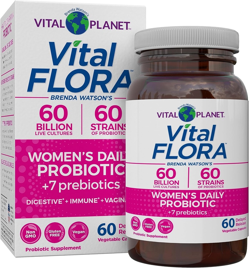 Vital Planet - Vital Flora Women's Daily Probiotics 60 Billion CFU、60 Diverse Strains、7 Organic Prebiotics、Vaginal、Immuneサポート、Bloating、Digestive Health Probiotics for Women 60カプセル