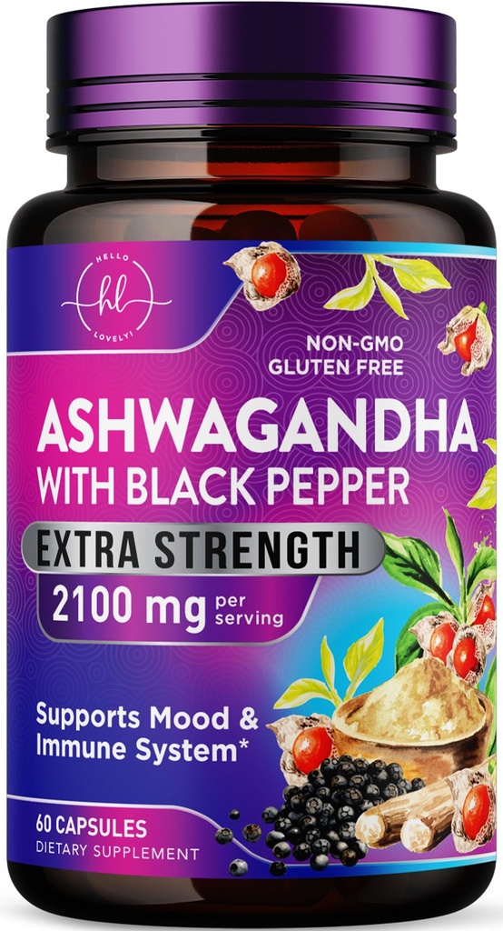 Ashwagandha 2,100 mg - パウダー&ルート抽出物とベジギーカプセルの女性のためのアシュワガンダサプリメント、高吸収のためのブラックペッパー、プラントベース、非GMO、米国でボトル入り - 60ベジギーカプセル