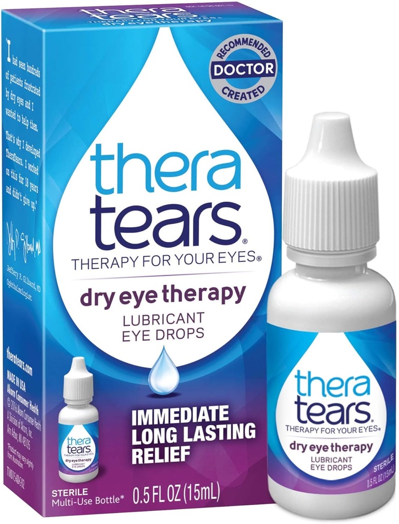 TheraTearsの乾燥した目の療法の目の低下は1.0 Fl Ozおよび0.5 Fl Ozのびんと束ねます