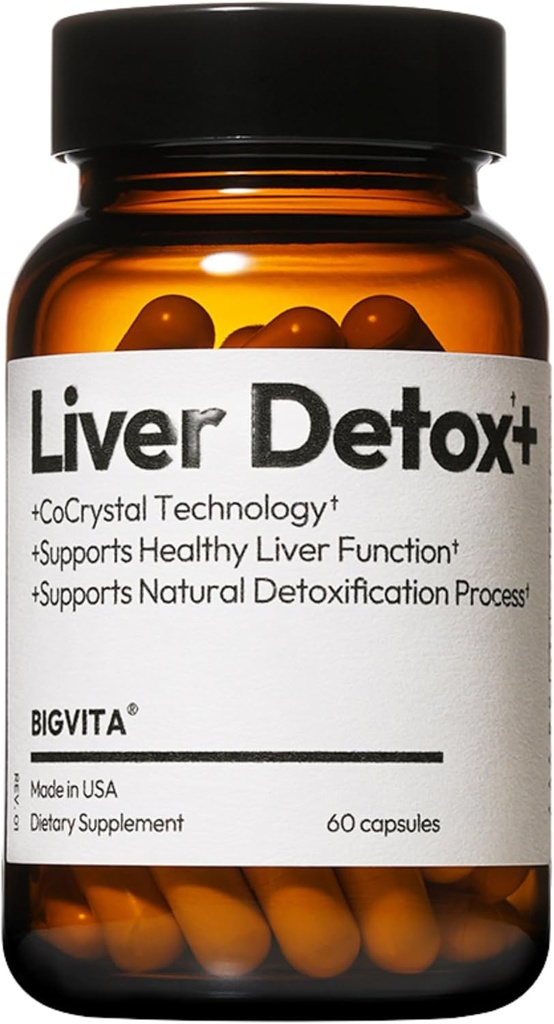 BIGVITA CoCrystal Liver Detox+ | 16x CocrystaTM Silybinによる吸収 | グルタチオン、ターメリック、セレン、ミルクアモルト | エネルギー、毎日の肝臓の健康のための解毒及び修理方式 – 60カプセル