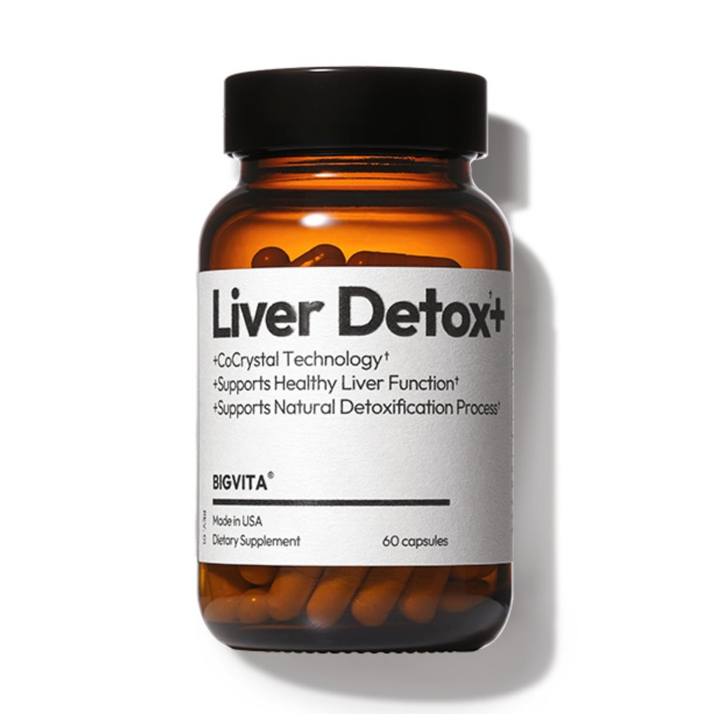 BIGVITA CoCrystal Liver Detox+ | 16x CocrystaTM Silybinによる吸収 | グルタチオン、ターメリック、セレン、ミルクアモルト | エネルギー、毎日の肝臓の健康のための解毒及び修理方式 – 60カプセル