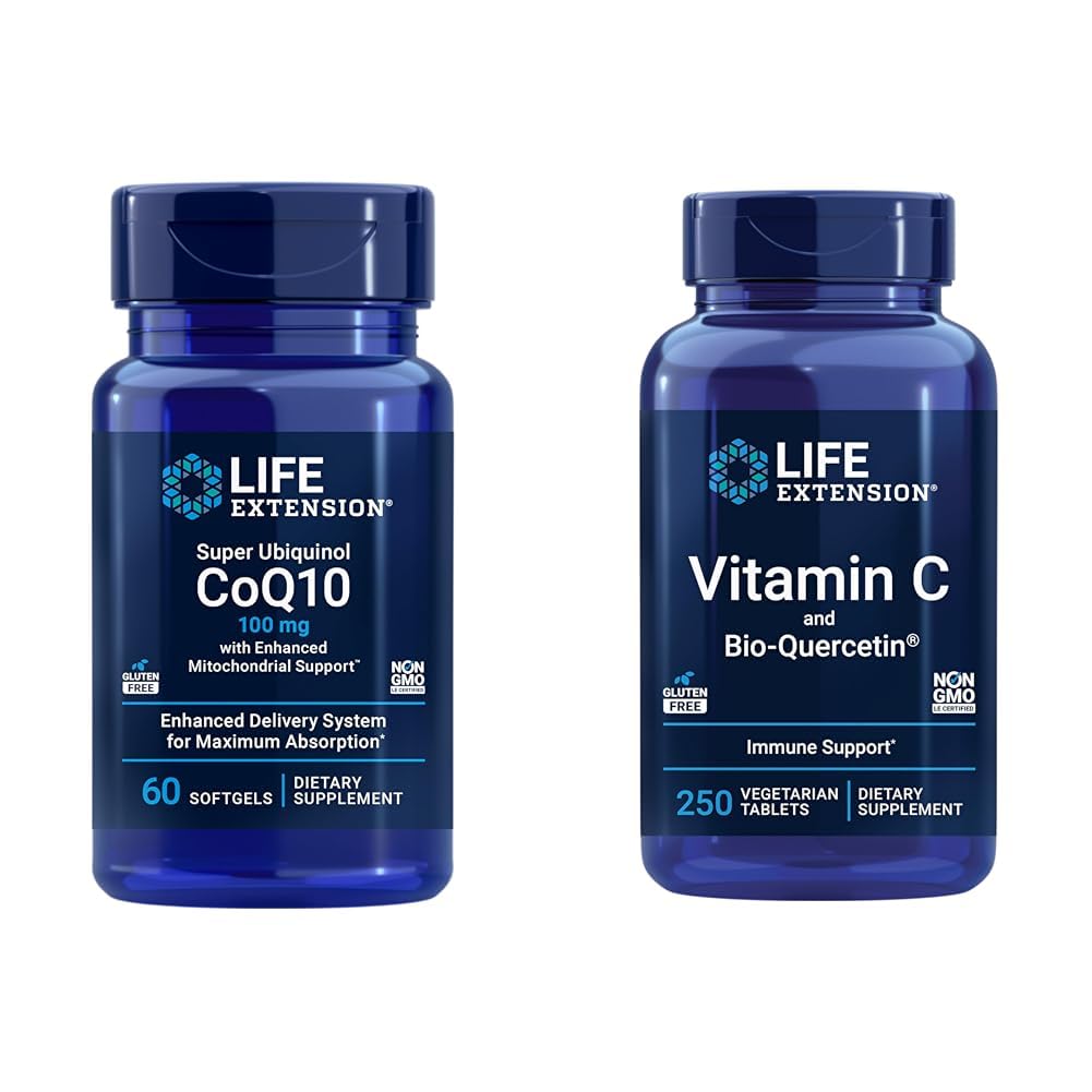生命延長極度のUbiquinol CoQ10 60のSoftgelsおよびビタミンC及び生物QuercetinのPhytosome 250のタブレットは中心、細胞エネルギー、免疫及び全面的な健康サポートのために束ねます