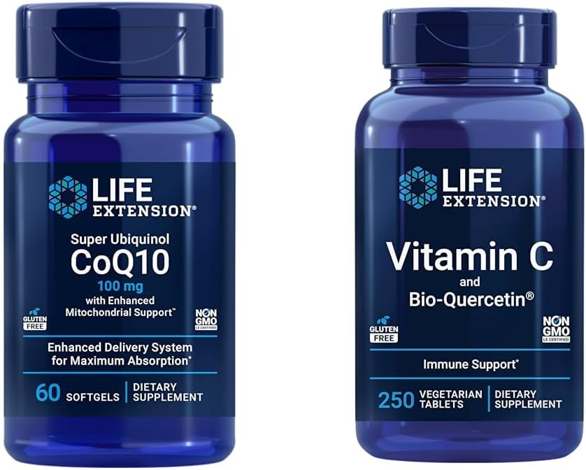 生命延長極度のUbiquinol CoQ10 60のSoftgelsおよびビタミンC及び生物QuercetinのPhytosome 250のタブレットは中心、細胞エネルギー、免疫及び全面的な健康サポートのために束ねます