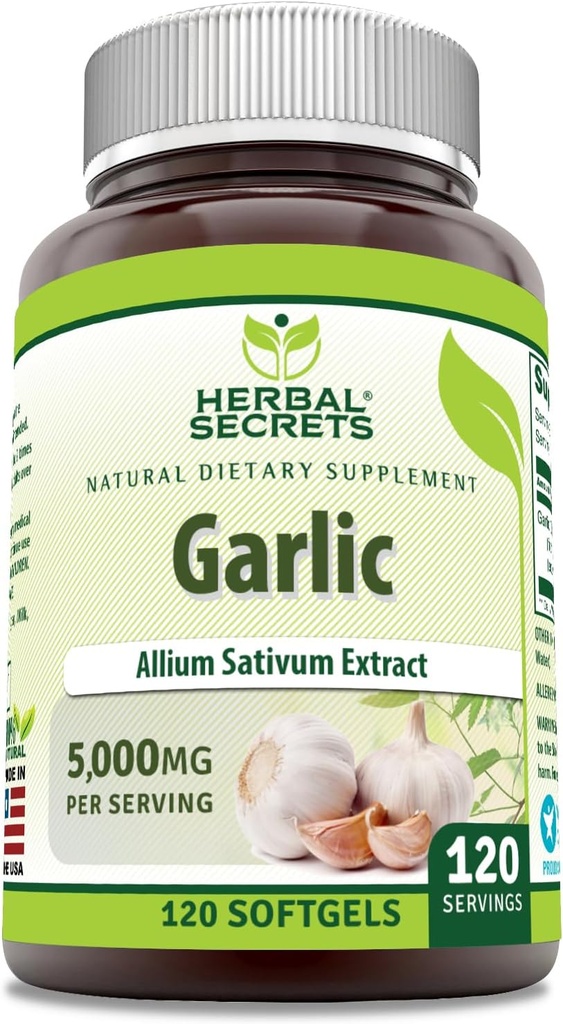 ハーブシークレット ガーリック サプリメント | 5000 Mg / サービング | 120 Softgels | Non GMO | グルテンフリー | アメリカ製