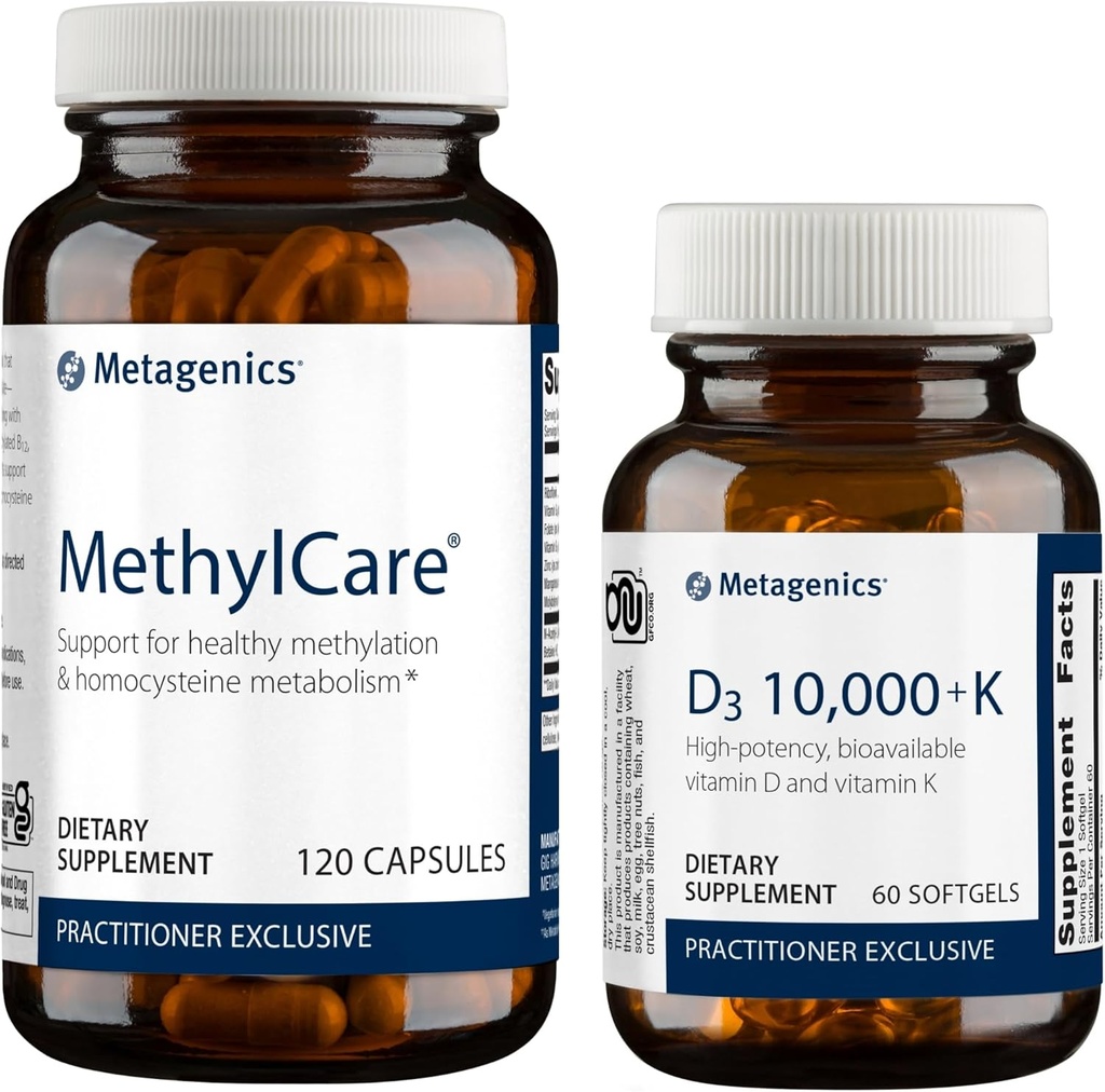 メタジェニックスバンドル - D3 10,000 + K & MethylCare - 免疫サポートのためのD3の60 Softgels、骨の健康&心の健康* - Homocysteine代謝とメチル化のためのメチルケアの120カプセル*