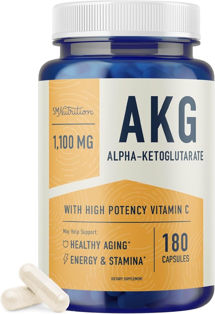 AKGの補足 | サービングごとの1,100MG | 180のカプセル | 健康な老化のためのカルシウム+ビタミンCのアルファKetoglutarate | 、長寿、エネルギーおよび焦点 | 完全菜食主義者の、グルテンフリー、非GMOの、第三者テストされる
