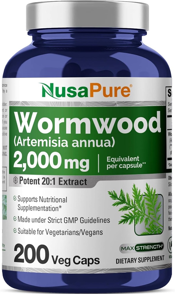 NusaPure Wormwood Capsules 2000mg | Artemisia Annua Herb | 200 Count | Non-GMO & Vegan Supplement