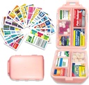 Pill Organizer with Medicine Labels 146 Labels Travel Daily Pill Container Mini Medication Organizer Storage Pill Organizer Travel Essentials Pill Case 7 Day (Pink, 1 Pack(Large))