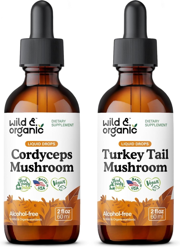 Wild & Organic Cordyceps Mushroom Tincture 2 fl oz & Turkey Tail Mushroom Tincture 2 fl oz