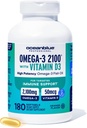 Oceanblue Professional Fish Oil with Vitamin D3 | Triple Strength 2100mg Omega 3 DPA EPA DHA | Wild Caught | Burpless Orange Flavor, 90 Servings (180 Count)