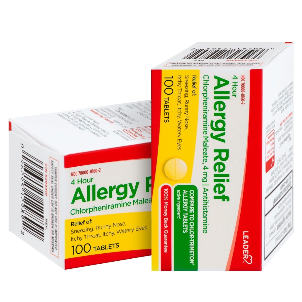 リーダー4時間のアレルギーの救助、Chlorpheniramineの男性用タブレット、Antihistamine、4 mg、100の計算、2のパック