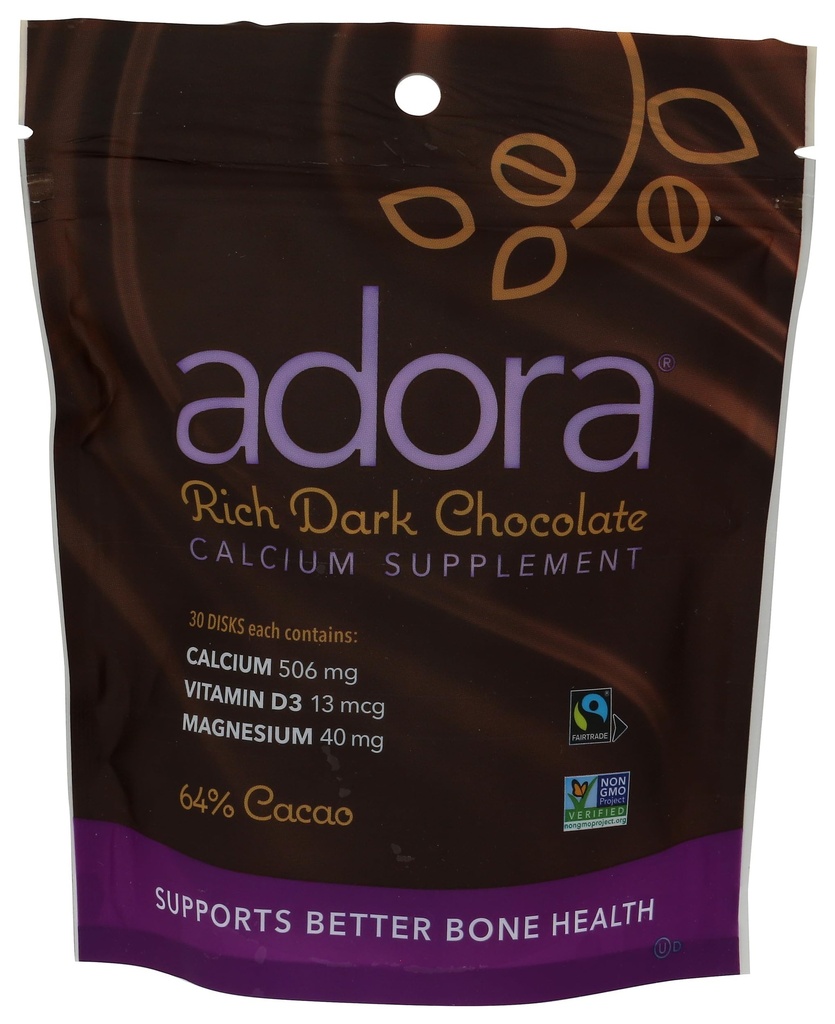 Adoraカルシウムサプリメントディスク、ダークチョコレート、30カウント - 500mg