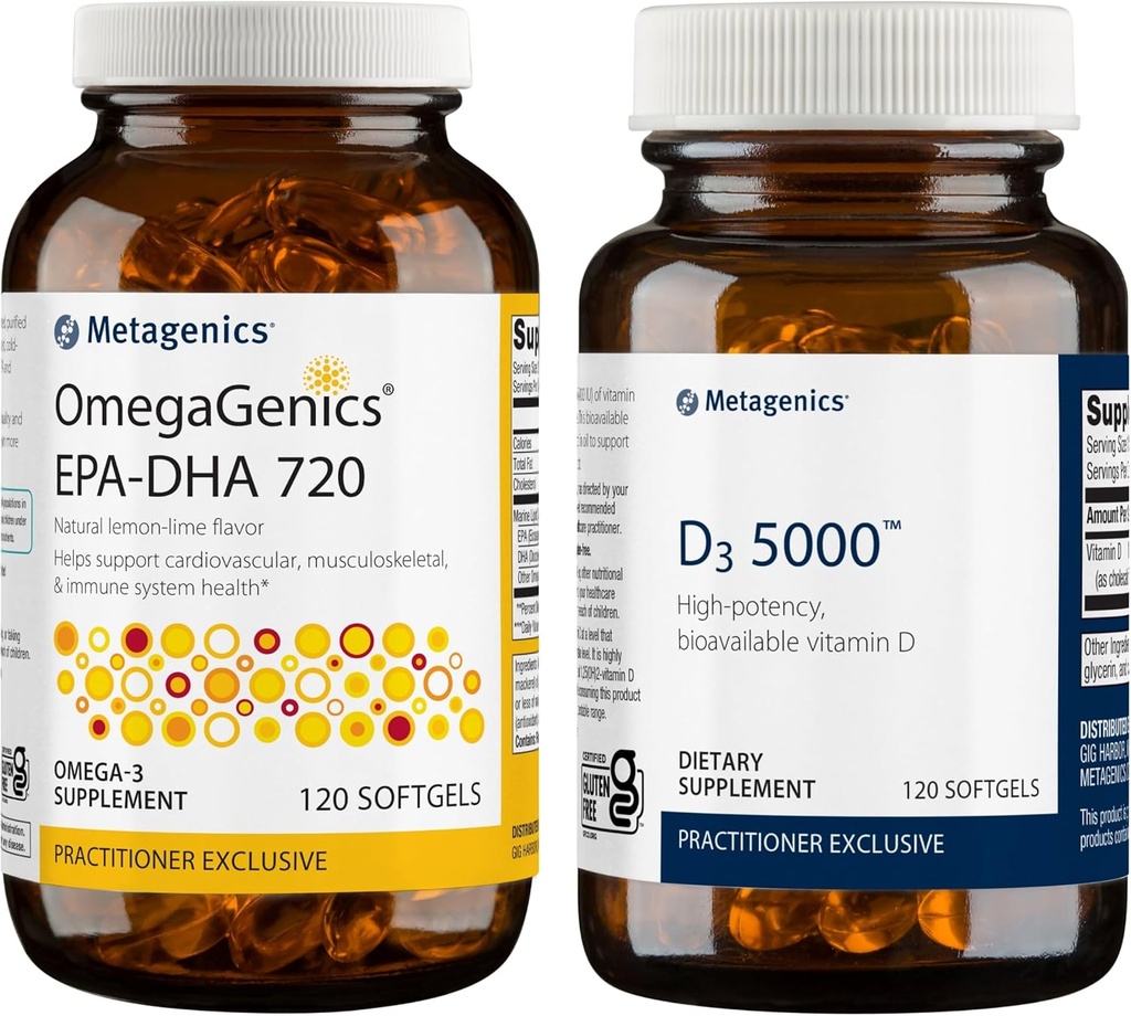 メタジェニックスバンドル - D3 5000&EPA-DHA 720-120 免疫サポートのためのD3 5000のSoftgels, 骨 & 心の健康* - 120 心のためのEPA-DHA 720のSoftgels, 筋骨格 & 免疫システム健康*
