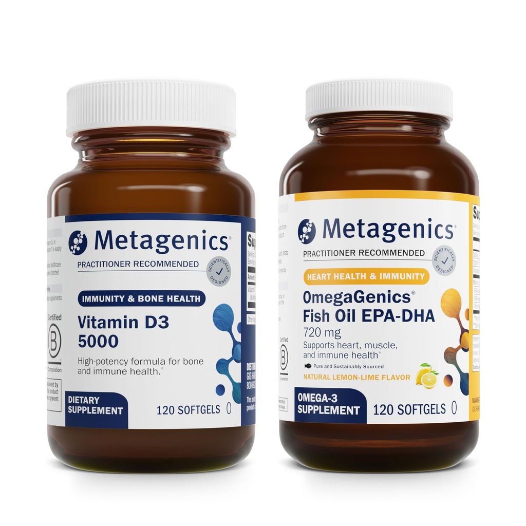 メタジェニックスバンドル - D3 5000&EPA-DHA 720-120 免疫サポートのためのD3 5000のSoftgels, 骨 & 心の健康* - 120 心のためのEPA-DHA 720のSoftgels, 筋骨格 & 免疫システム健康*