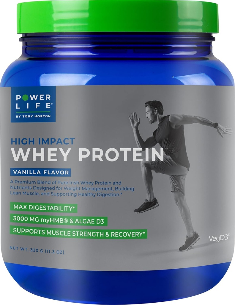 POWERLIFE Tony Horton High Impact Grass Fed Whey Protein with 3000 MG of HMB, No Sugar 追加, Non-GMO, ホルモン and Antibiotic Free, 15 サービング (Vanilla)