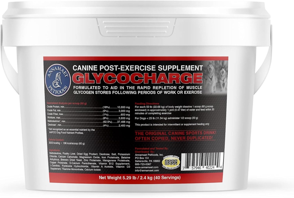 Annamaet Glycocharge - 犬の選手と作業犬のための後 Exercise サプリメント - Maltodextrins で高速回復のための筋肉グリコゲンを補充 - 2.4 kg