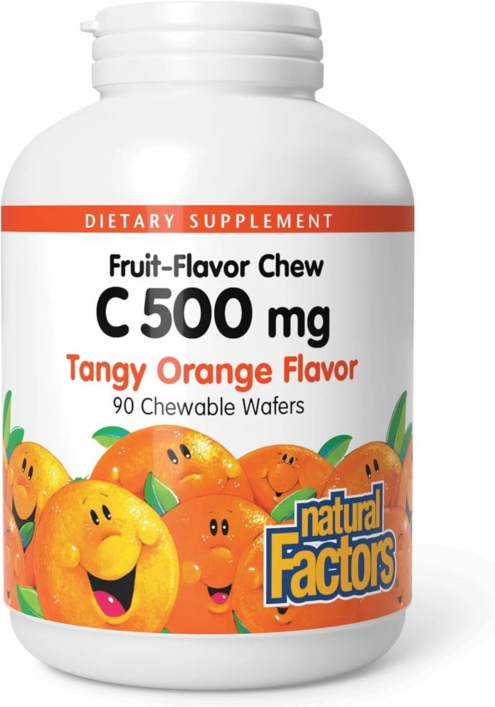 自然な要因, ビタミンC 500 mg, 健康な骨や歯をサポートするために咀嚼可能な子供, タンジーオレンジ, ビーガン, 非GMO, 90ウェーハ (90 サービング)