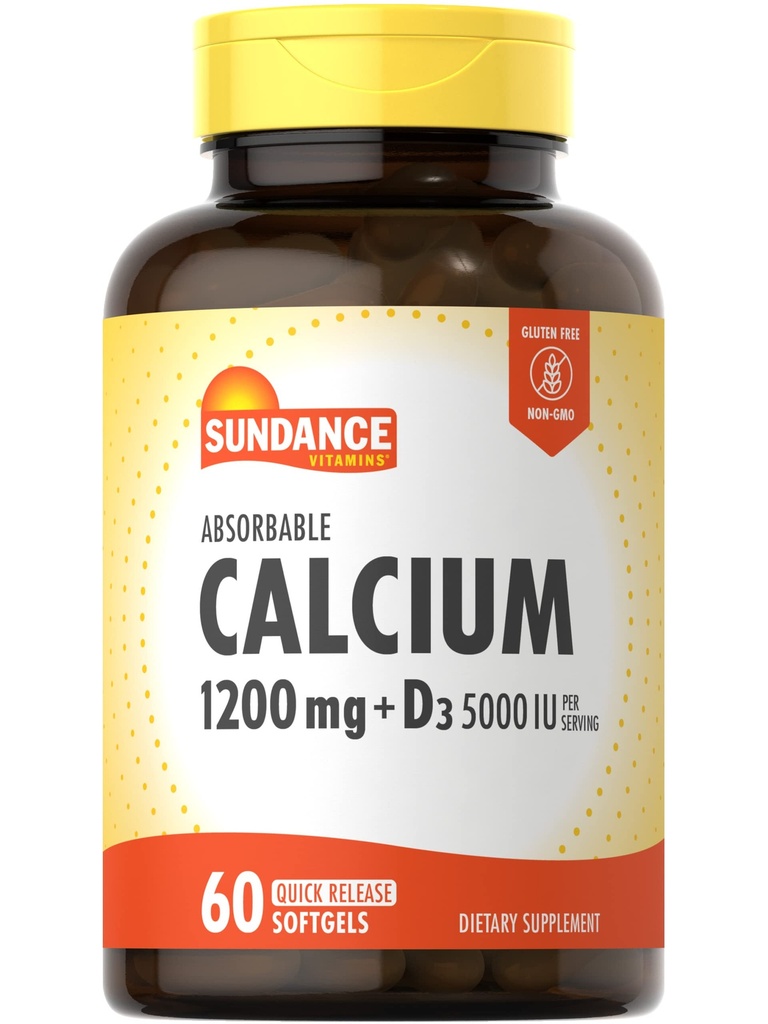 ビタミンD3 5000 IUのサンダンスカルシウム1200mg | 60の吸収性のSoftgels | Non-GMO及びグルテンフリーの補足