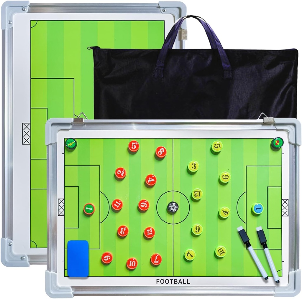 純粋なヴィー磁気サッカーコーチング戦術ボード、コーチのためのポータブルサッカークリップボードサッカードライアーズホワイトボード戦略戦術ブラックボードサッカーコーチボードとプレーヤーマーカー、ペン、消しゴム